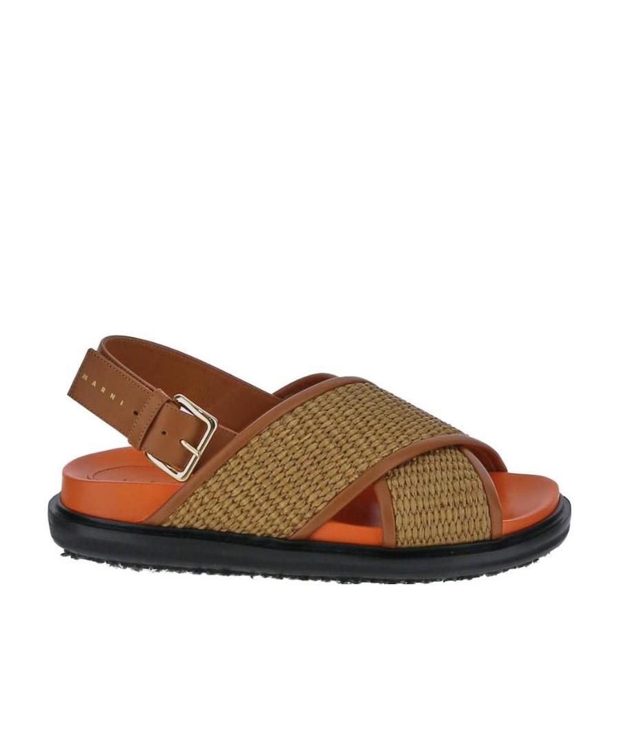 Marni Raffia And Leather Criss-cross Fussbett Sandal In Brown