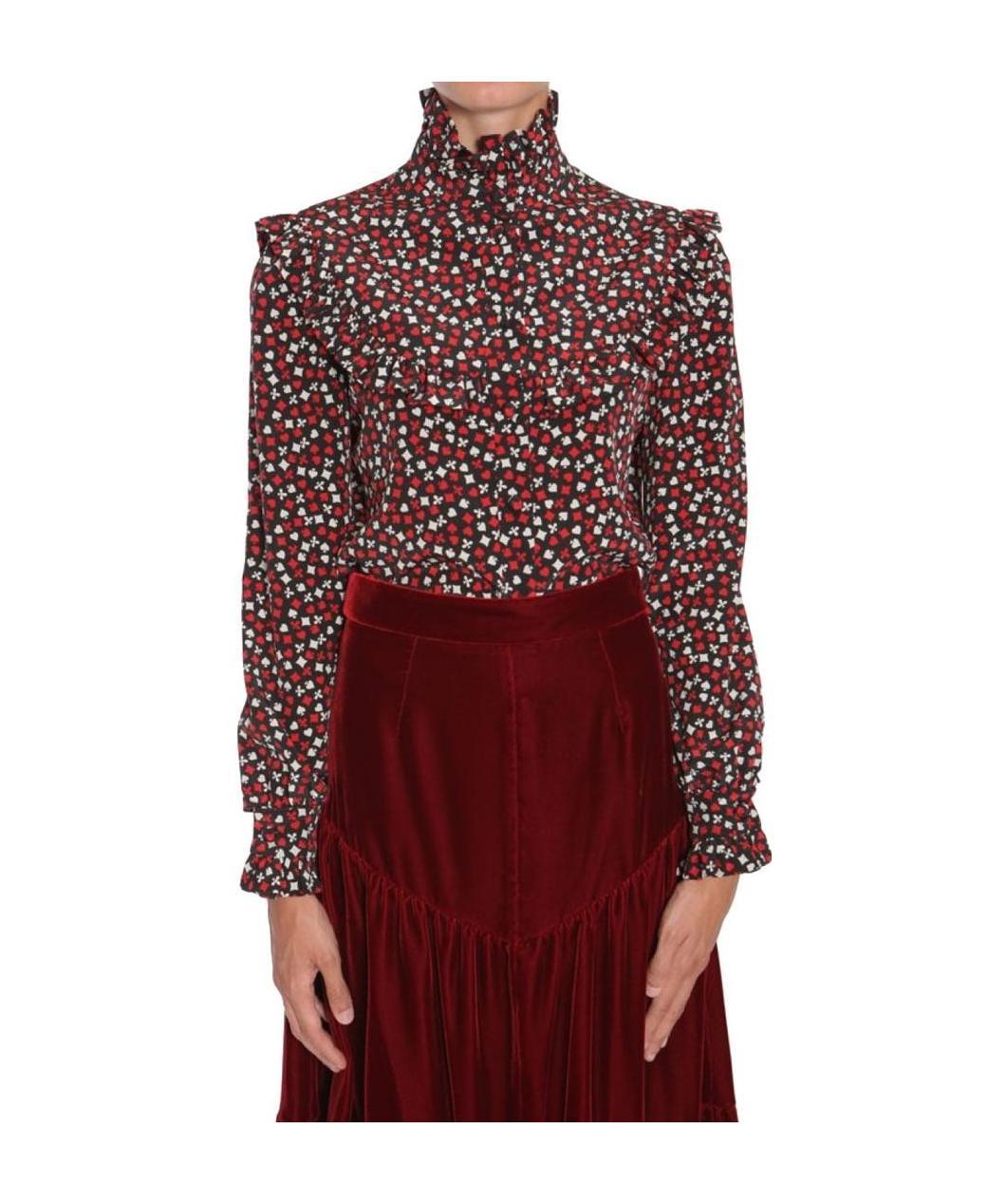 Saint Laurent Women Stand Up Collar Blouse In Red
