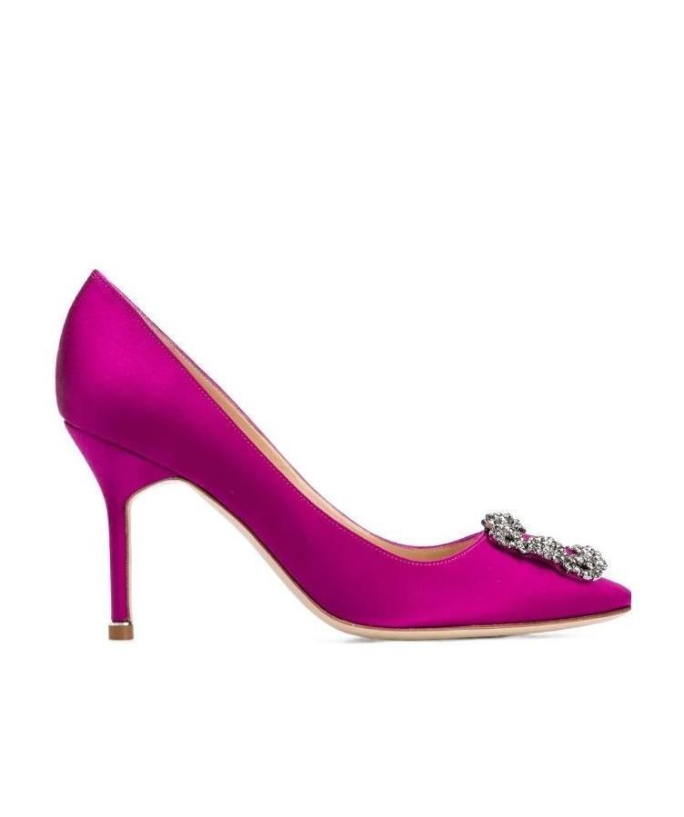 Manolo Blahnik Embellished Satin Pumps In Purple