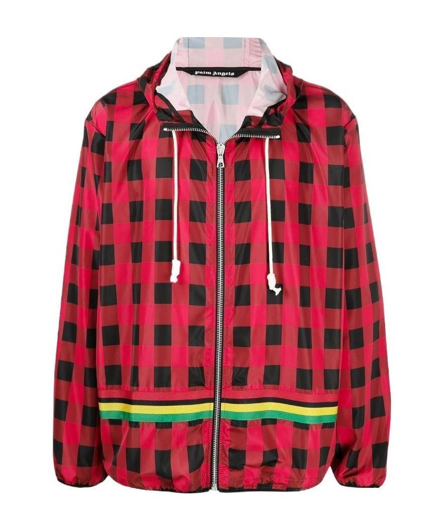 Palm Angels Check-print Hooded Jacket In Red