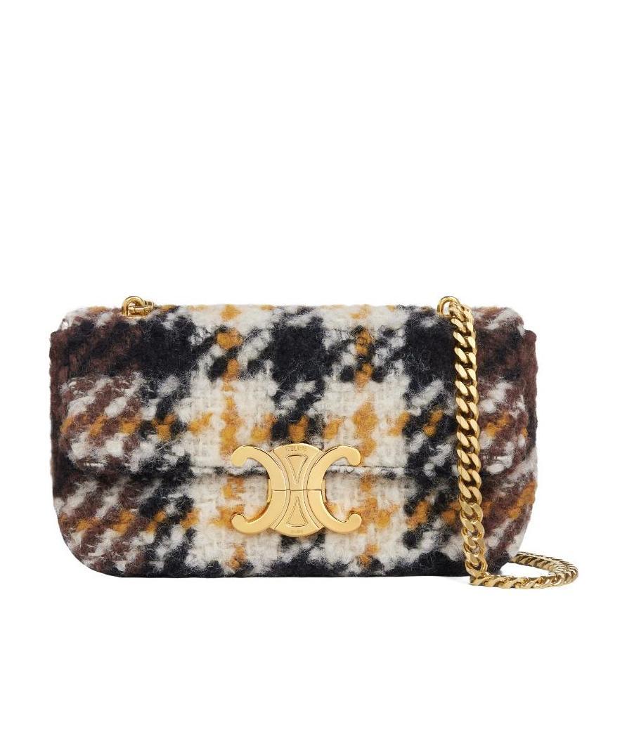Celine Triomphe Shearling Shoulder Bag In Nude