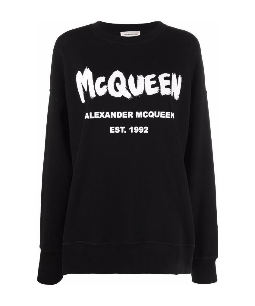 Alexander Mcqueen Graffiti Print Crew Neck Sweatshirt In Black
