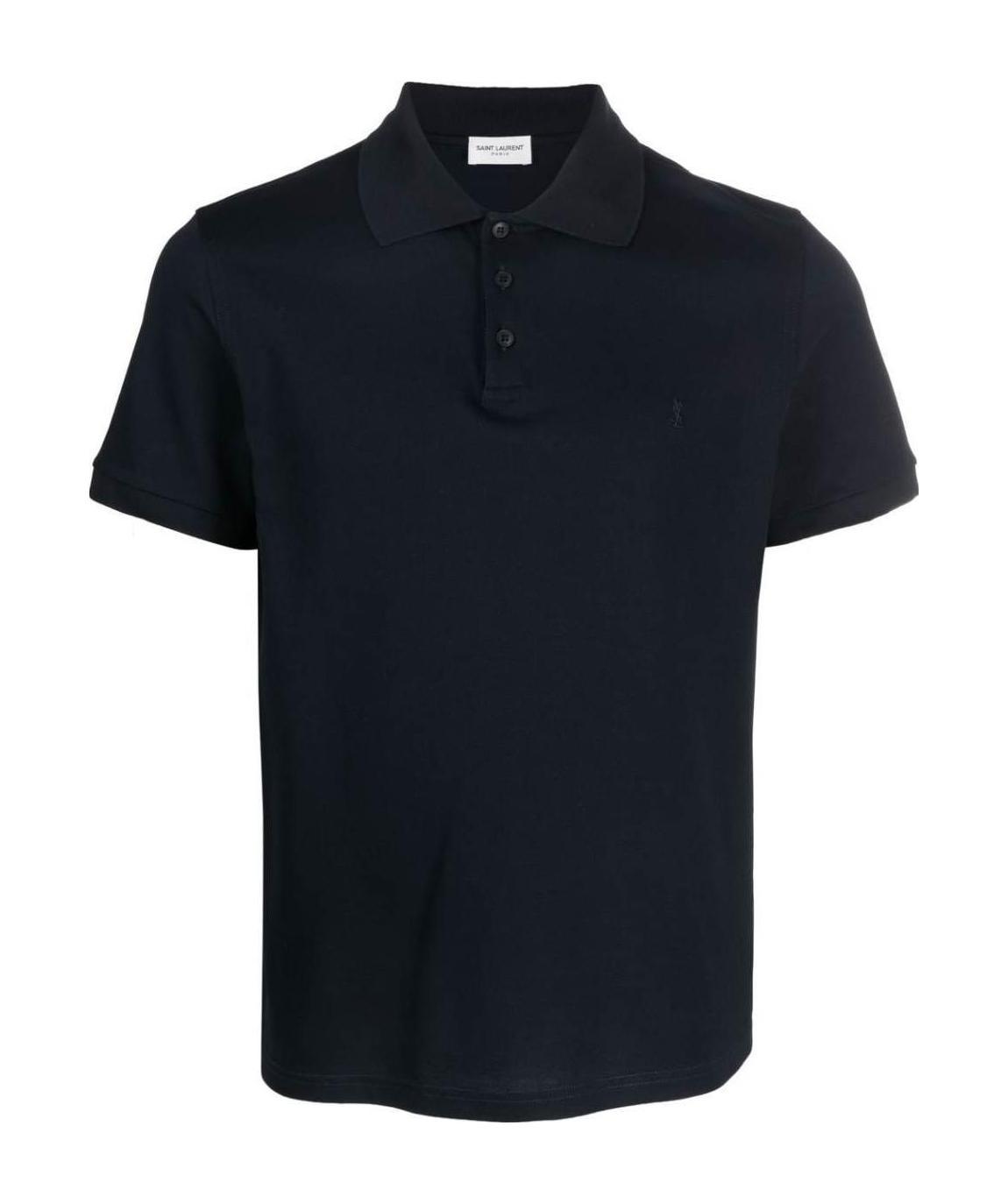 Saint Laurent Men's Piquet Cotton Polo Shirt In Black