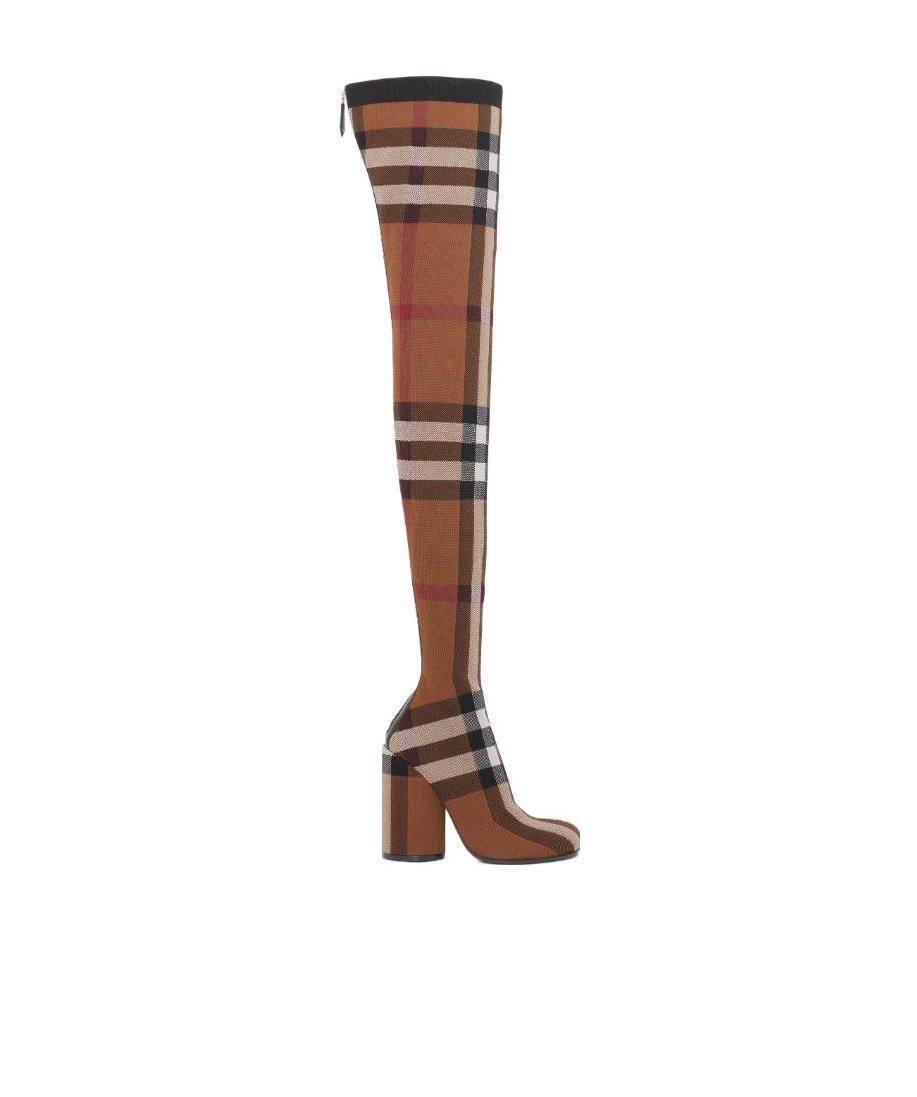 Burberry Anita Knit Check Over-the-knee Boots In Brown