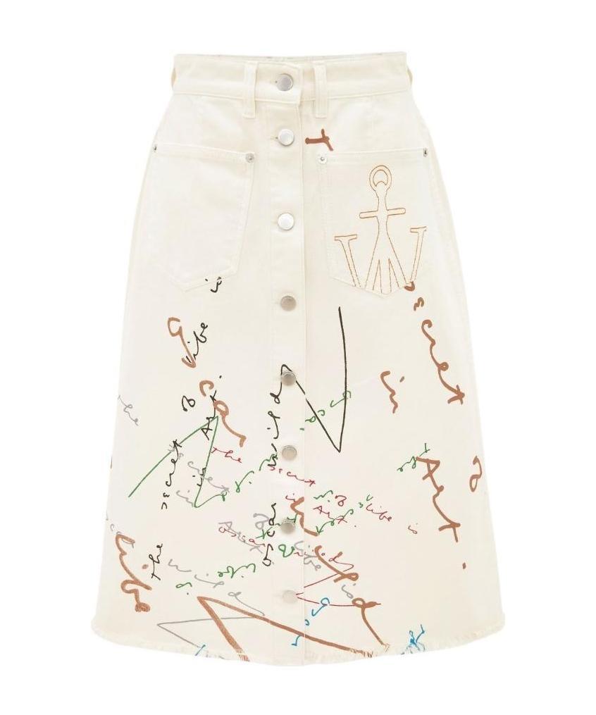 Jw Anderson Oscar Wilde Capsule White Denim Midi Skirt In White
