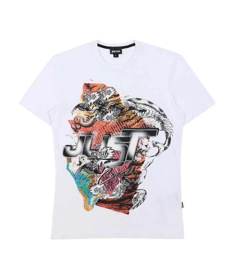 Just Cavalli Round-necked Logo T-shirt In White