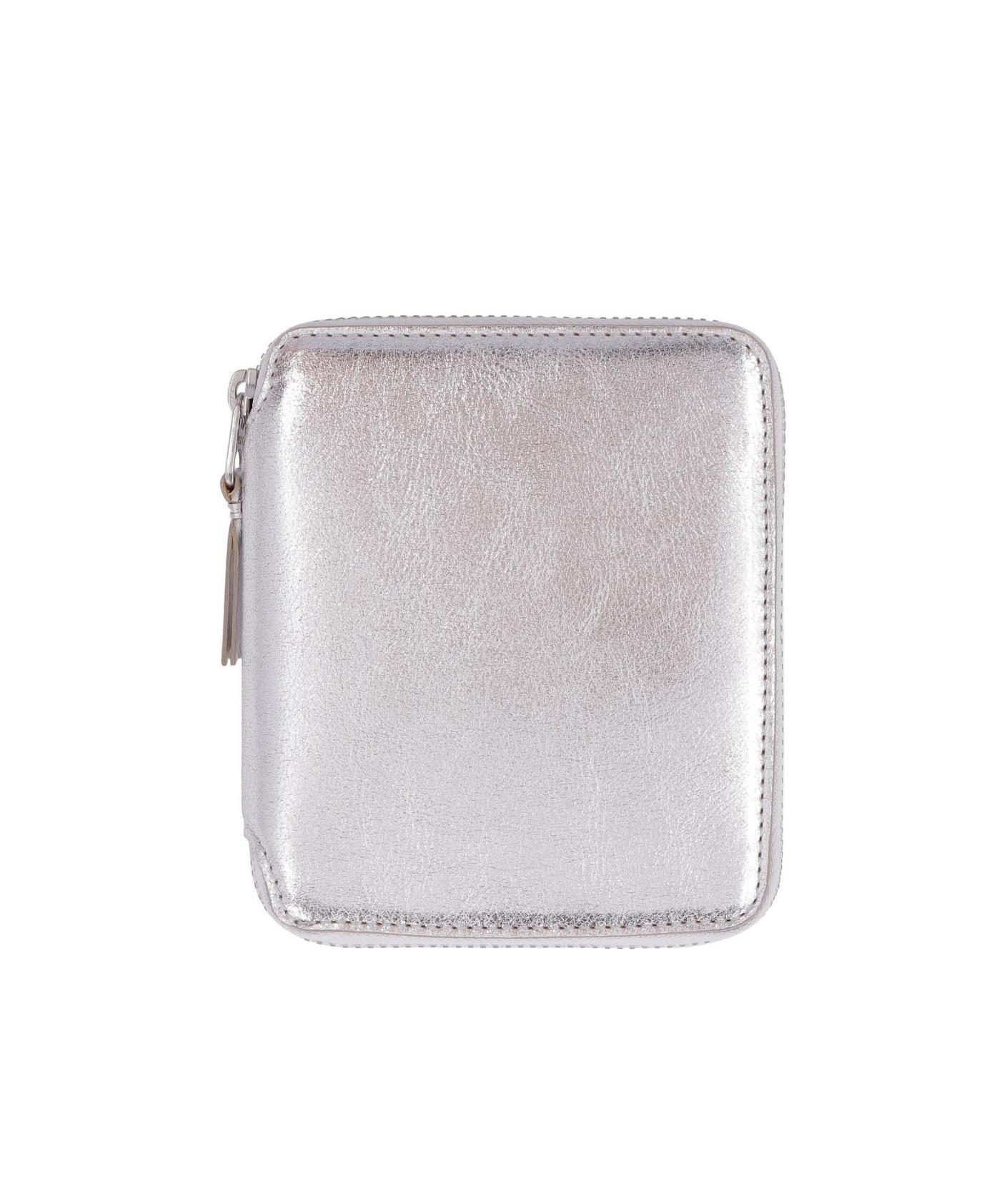 Comme Des Garçons Metallic Zip Wallet In Gray