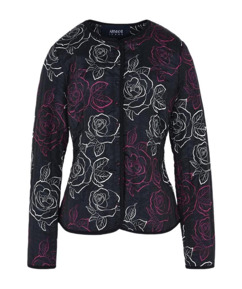 Shop Armani Jeans Printed Pattern Casual Jacket In Black