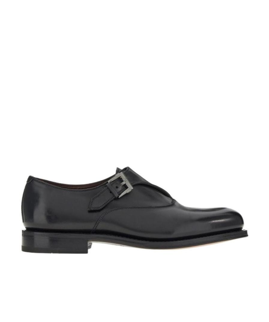 Ferragamo Leather Buckled Monkstrap Shoes In Black
