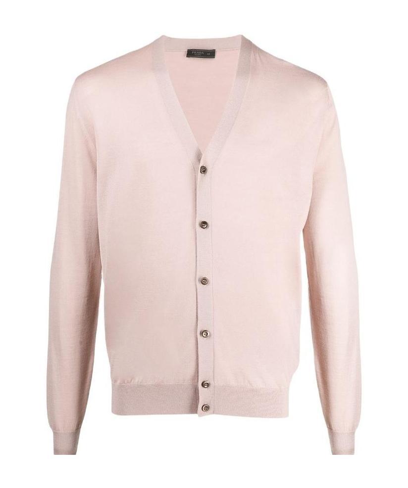 Prada Buttoned Wool Cardigan In Nude