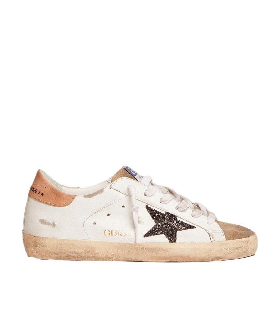 Golden Goose Super-star Sneakers With Black Glitter Star And Old-rose Leather Heel Tab