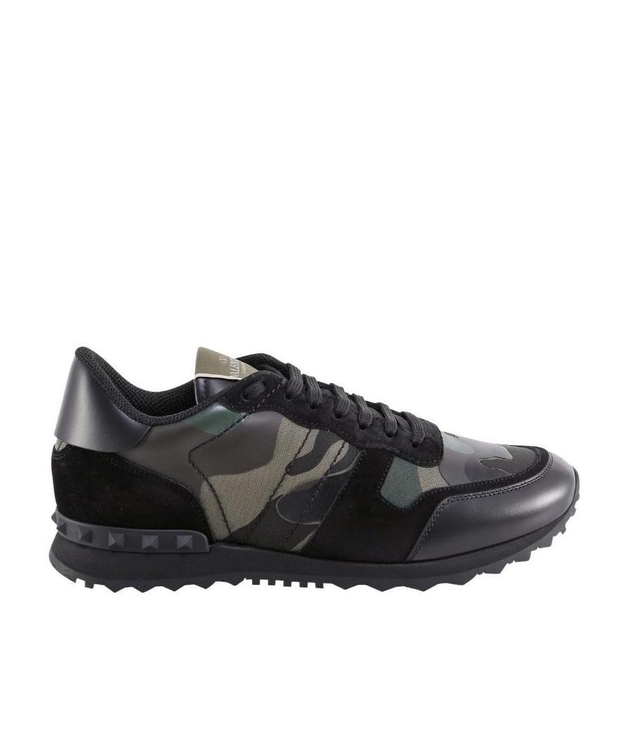 Valentino Rockrunner Camouflage Sneakers In Black