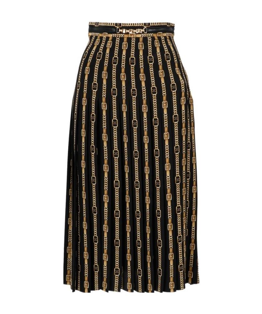 Celine Mulberry Silk Crepe Pleated Skirt In Black