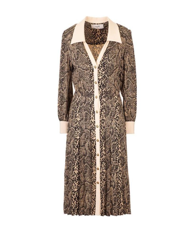 Celine A Snake-striped Low-cut Dress In Green