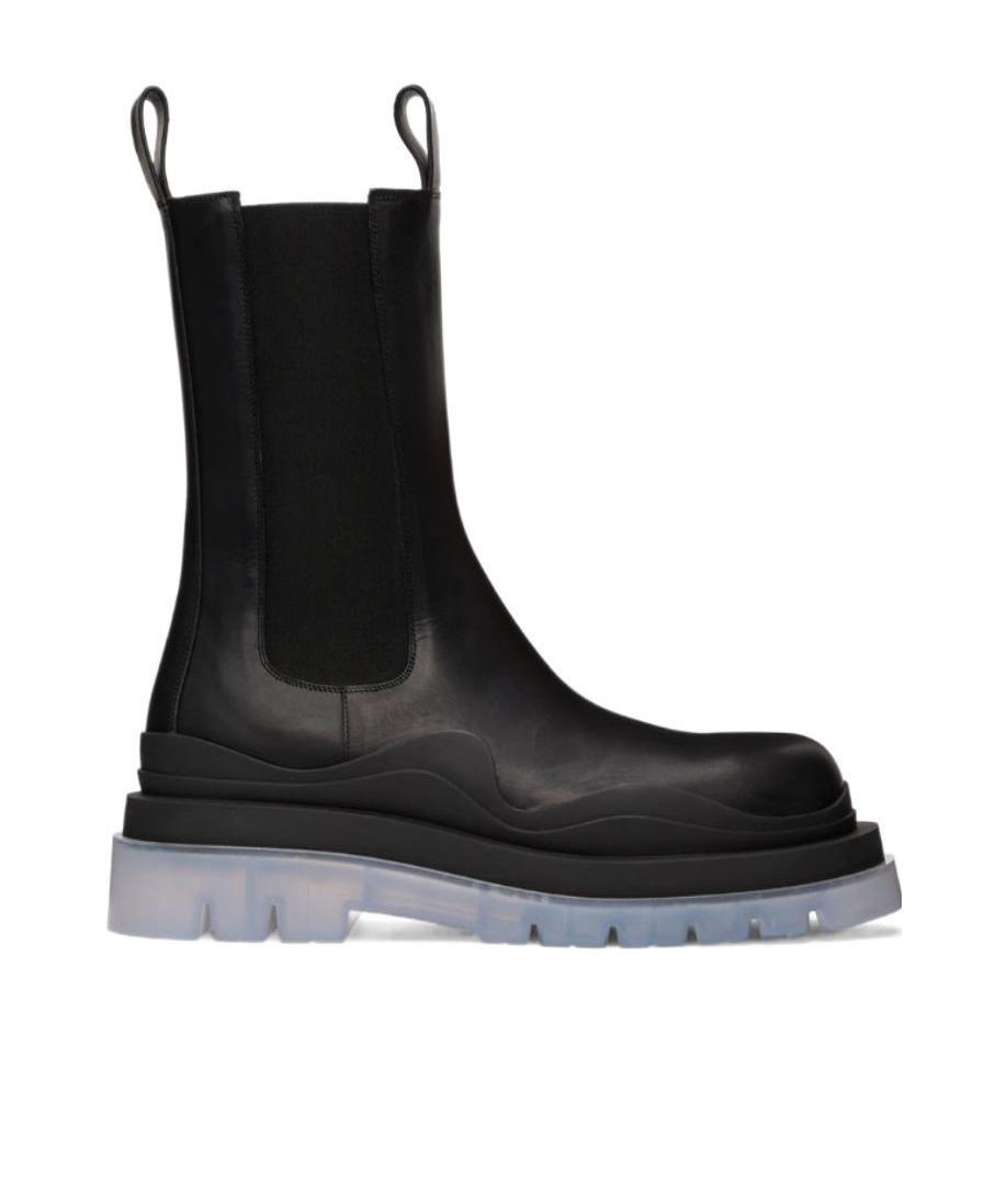 Bottega Veneta Contrast-sole Leather Tire Boots In Black