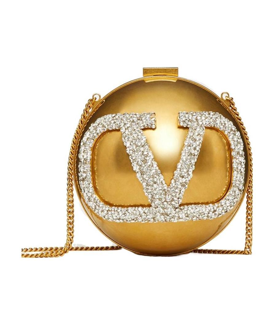 Valentino Crystal-embellished Vlogo Clutch In Brown