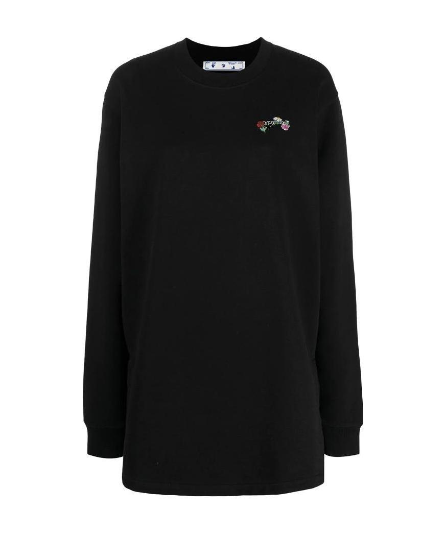 Off-white Embroidered Floral Arrow Sweatshirt Dress In Black