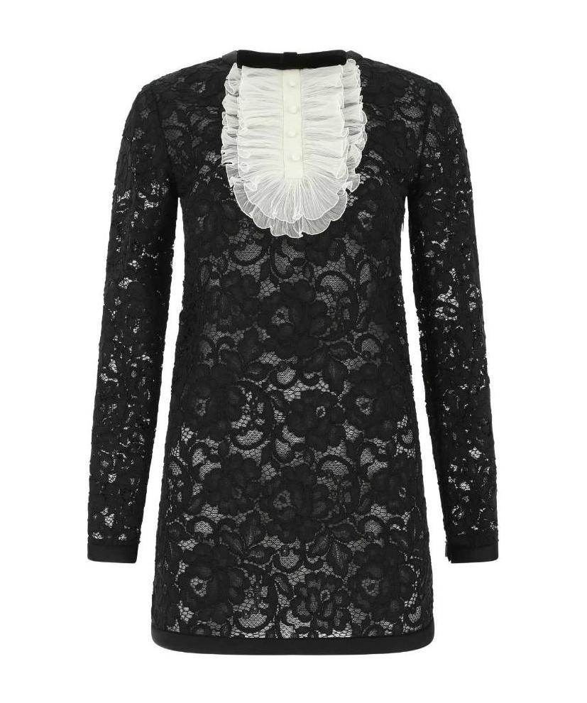 Saint Laurent Black Lace Mini Dress In Black
