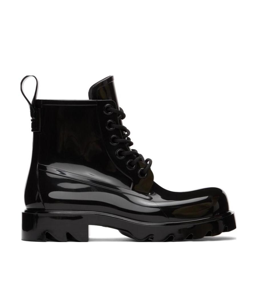 Bottega Veneta Round Toe Lace-up Combat Boots In Black