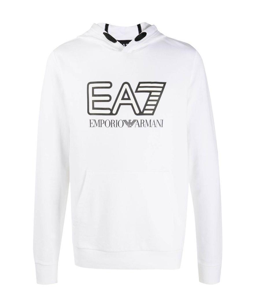 Ea7 Long-sleeved Hooded Sweater In White
