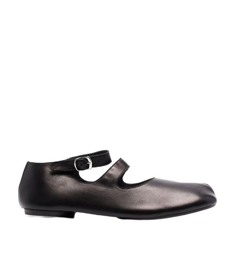 Maison Margiela Tabi Leather Ballerina Shoes In Black