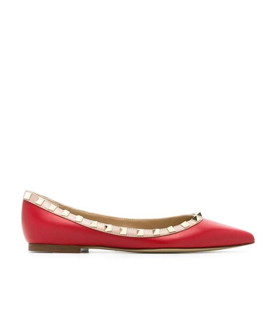 Valentino Rockstud Ballerina Shoes In Red