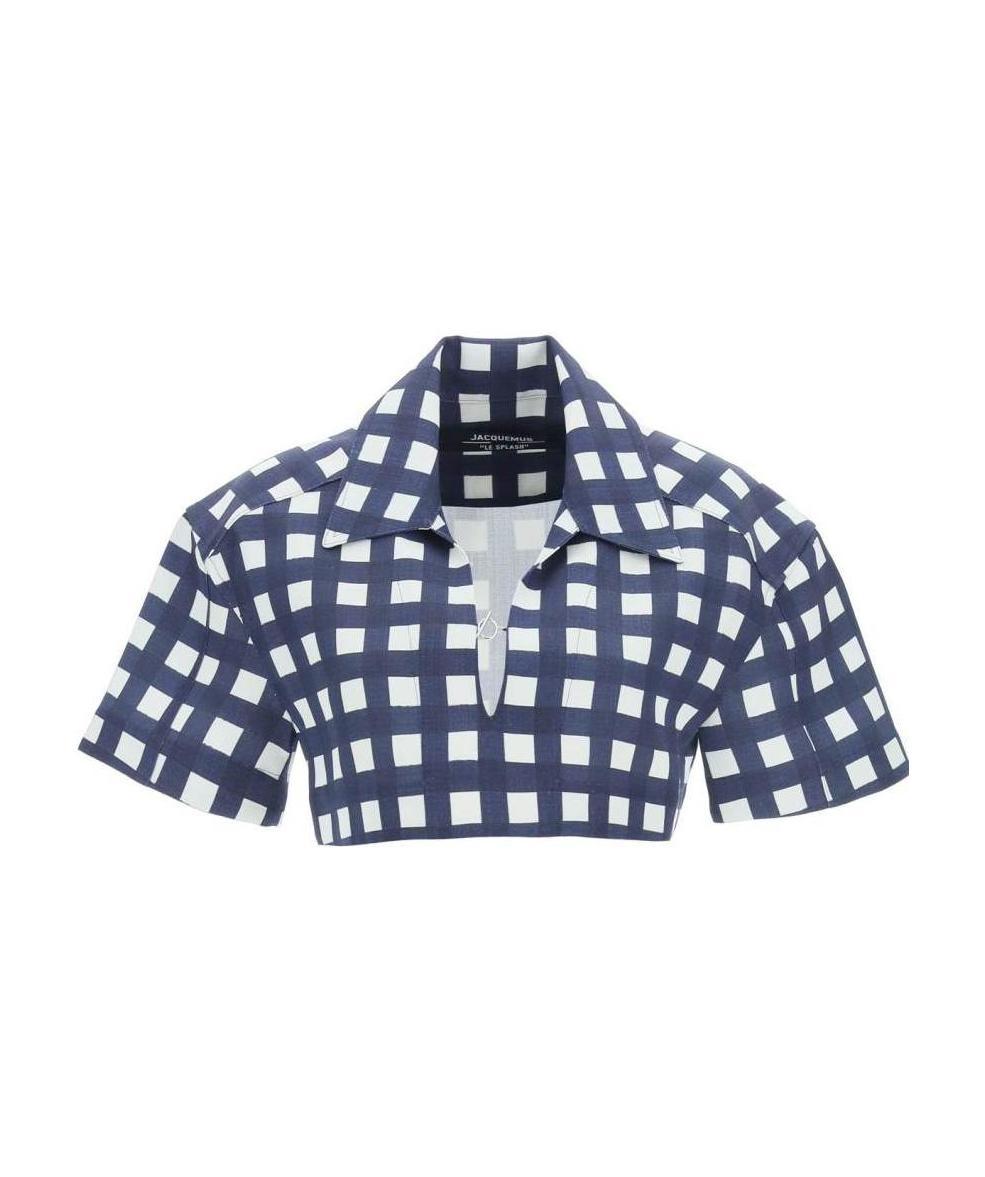 Jacquemus Check Pattern Cropped Shirt In Blue