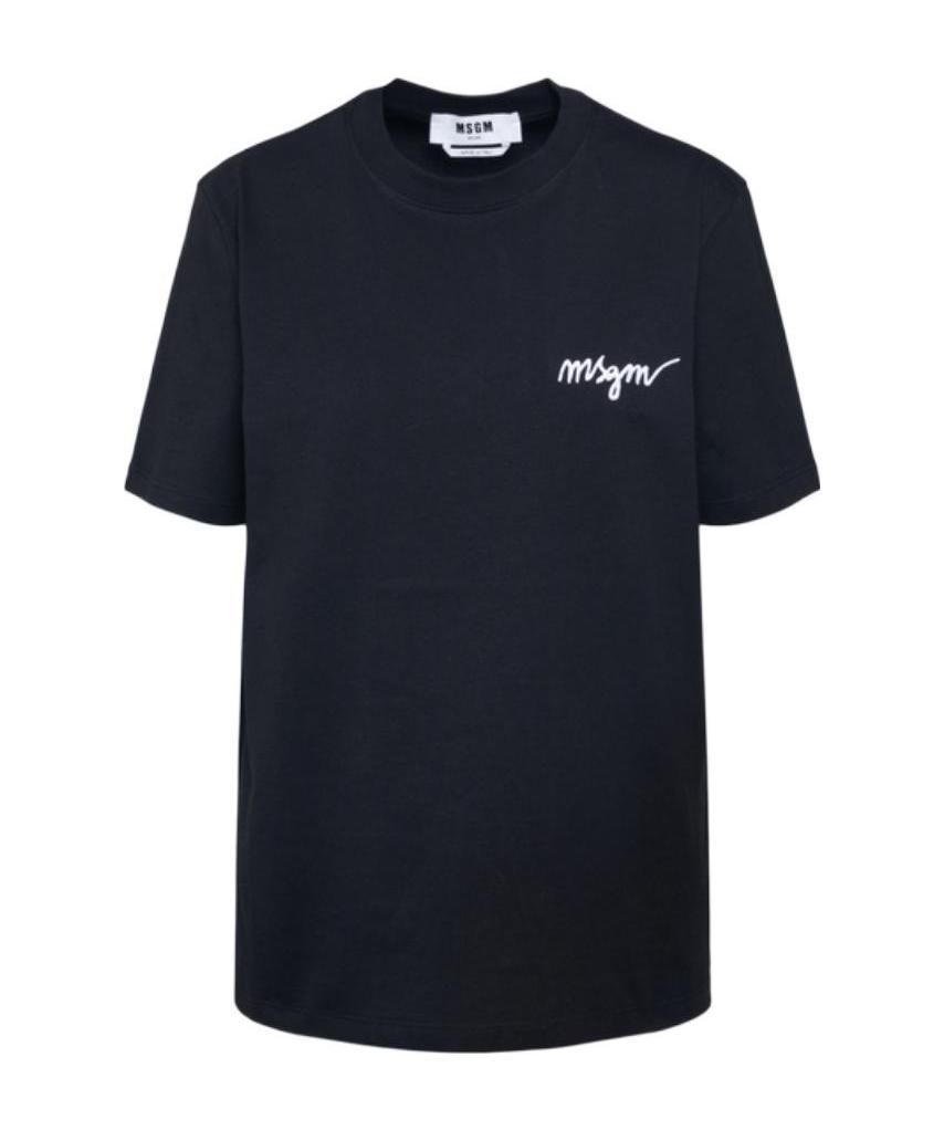 Msgm Logo Crew Neck Short Sleeve T-shirt In Black