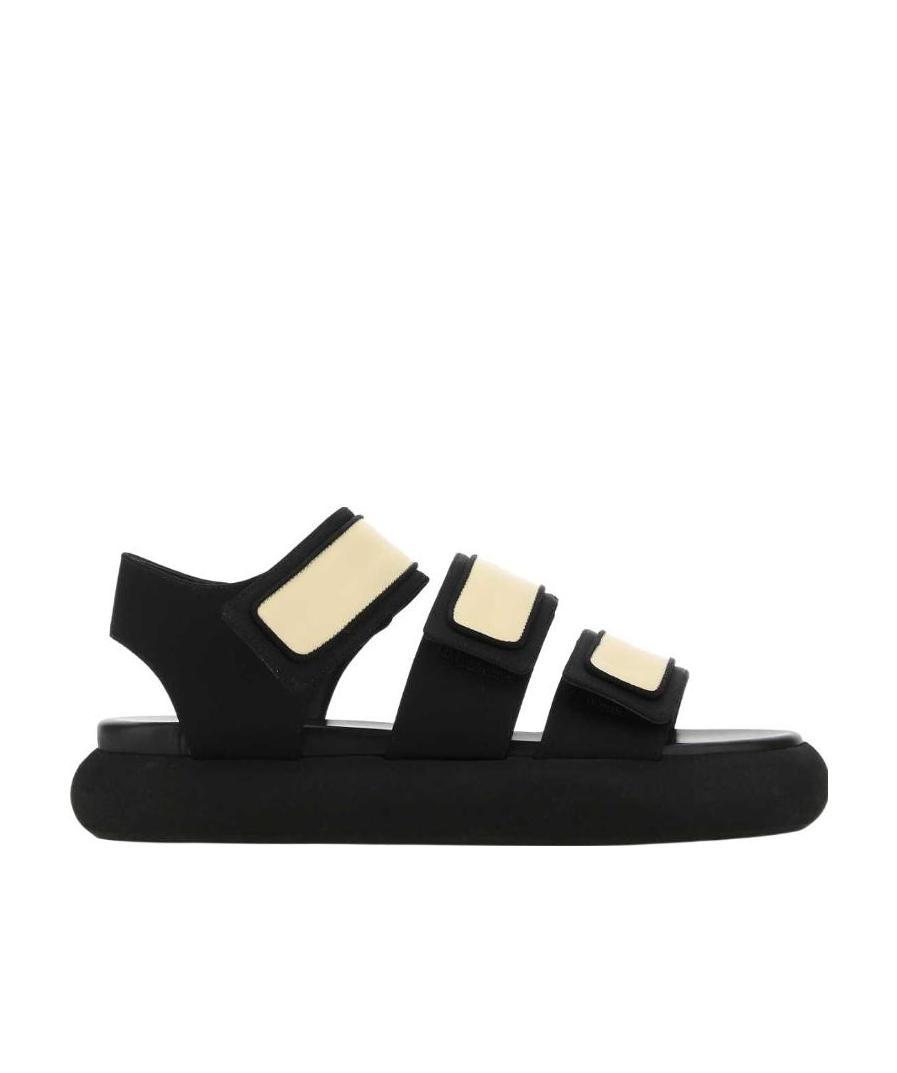 Neous Two-tone Fabric And Leather Octans Sandals In Black