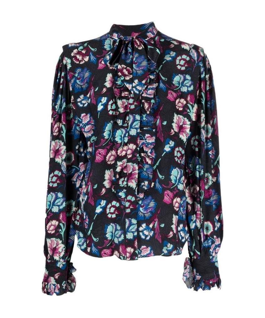 Shop Isabel Marant Floral-print Silk Blouse In Black
