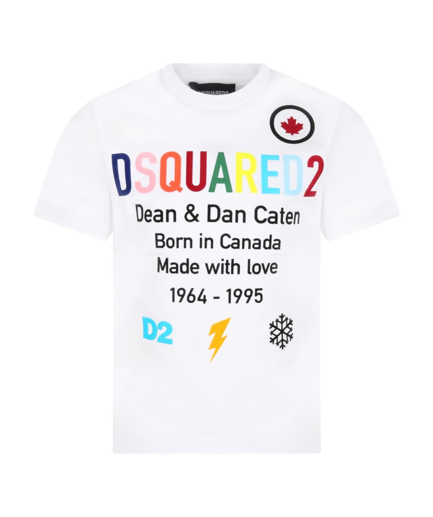 Dsquared2 Kids Logo Slogan Printed T-shirt In White
