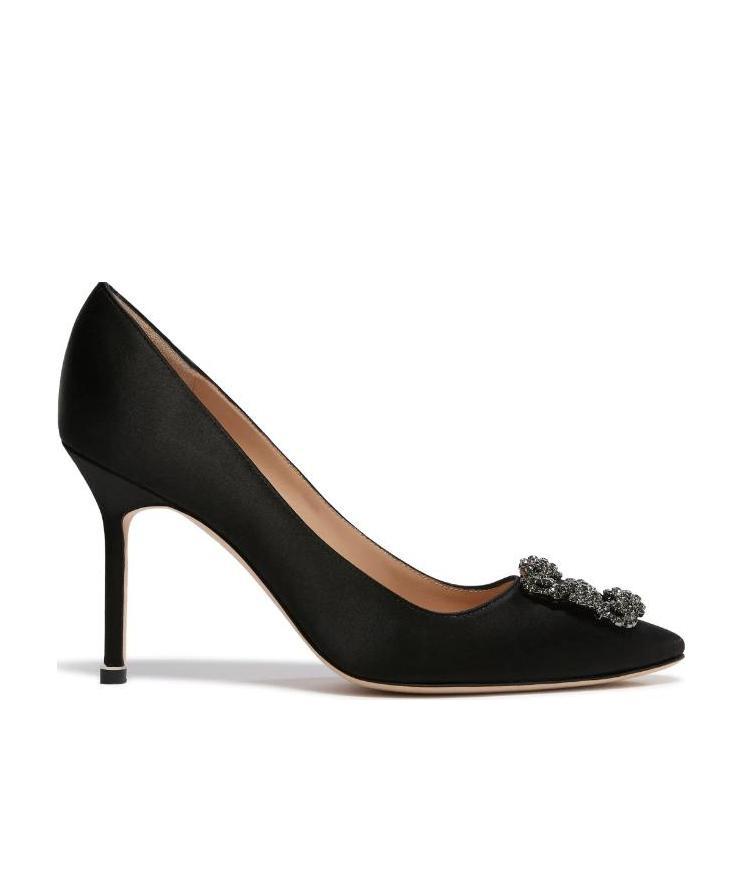Manolo Blahnik Hangisi 70 Crystal Buckle Satin Pumps In Black