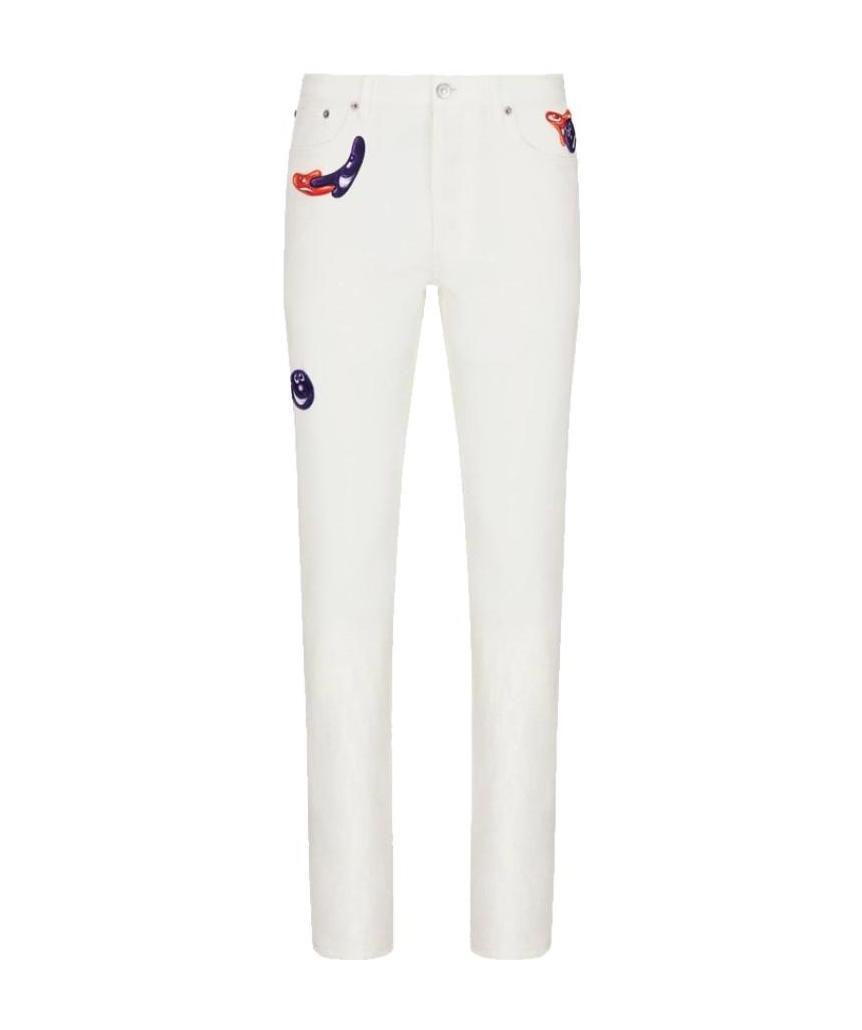 Dior Kennyscharf Patches Jeans Men In White