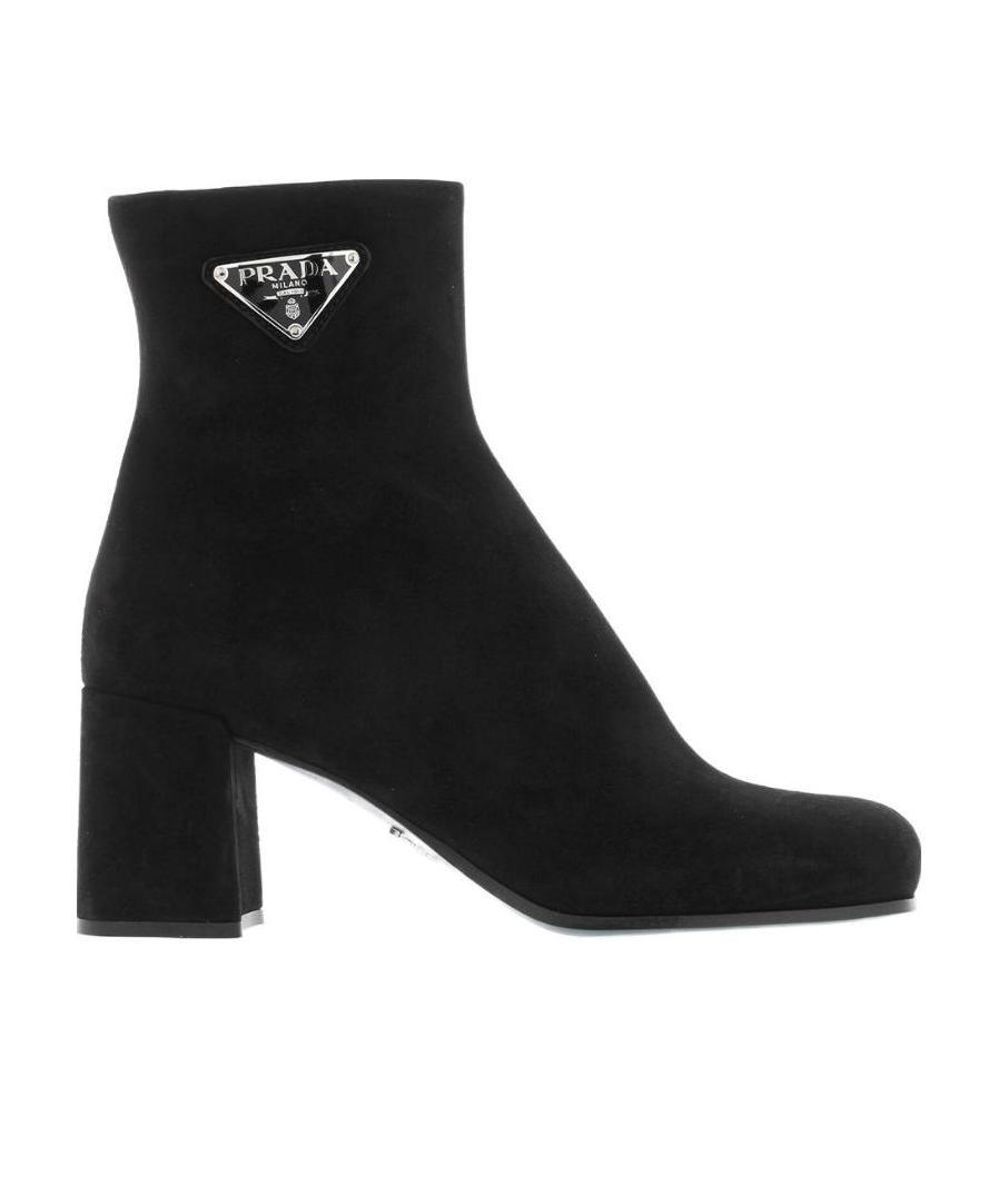Prada Suede Block-heel Ankle Booties In Black