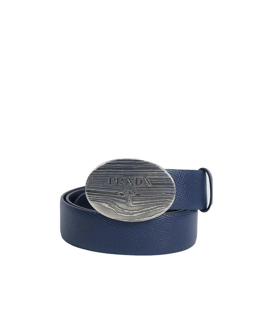 Prada Logo Patch Metal Buckle Belt In Blue