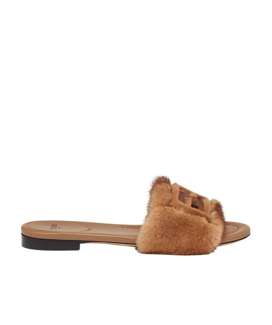 Fendi Signature Round-head Flat Open-toed Sandals In Brown