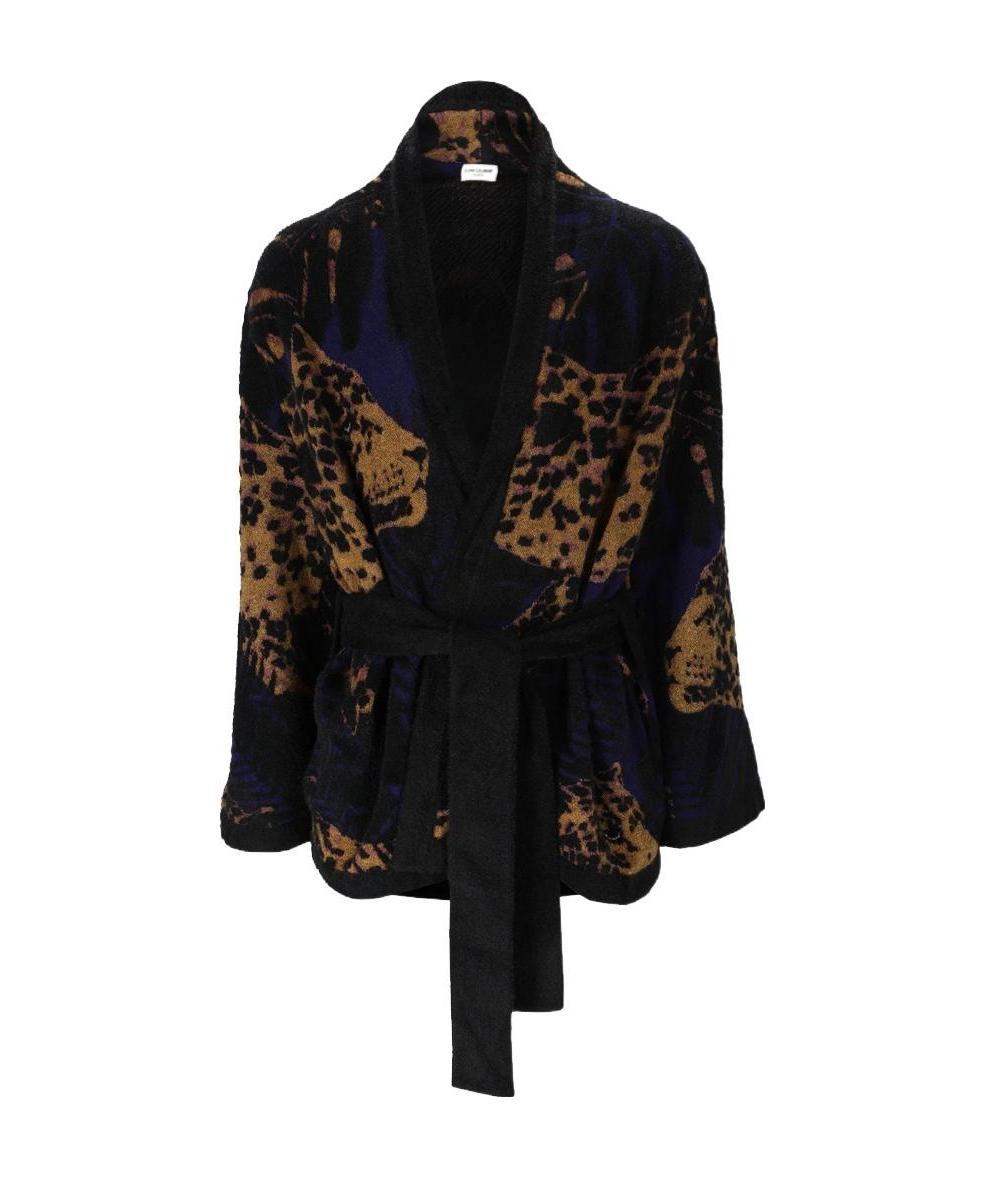 Saint Laurent Leopard-knit Cardigan In Black