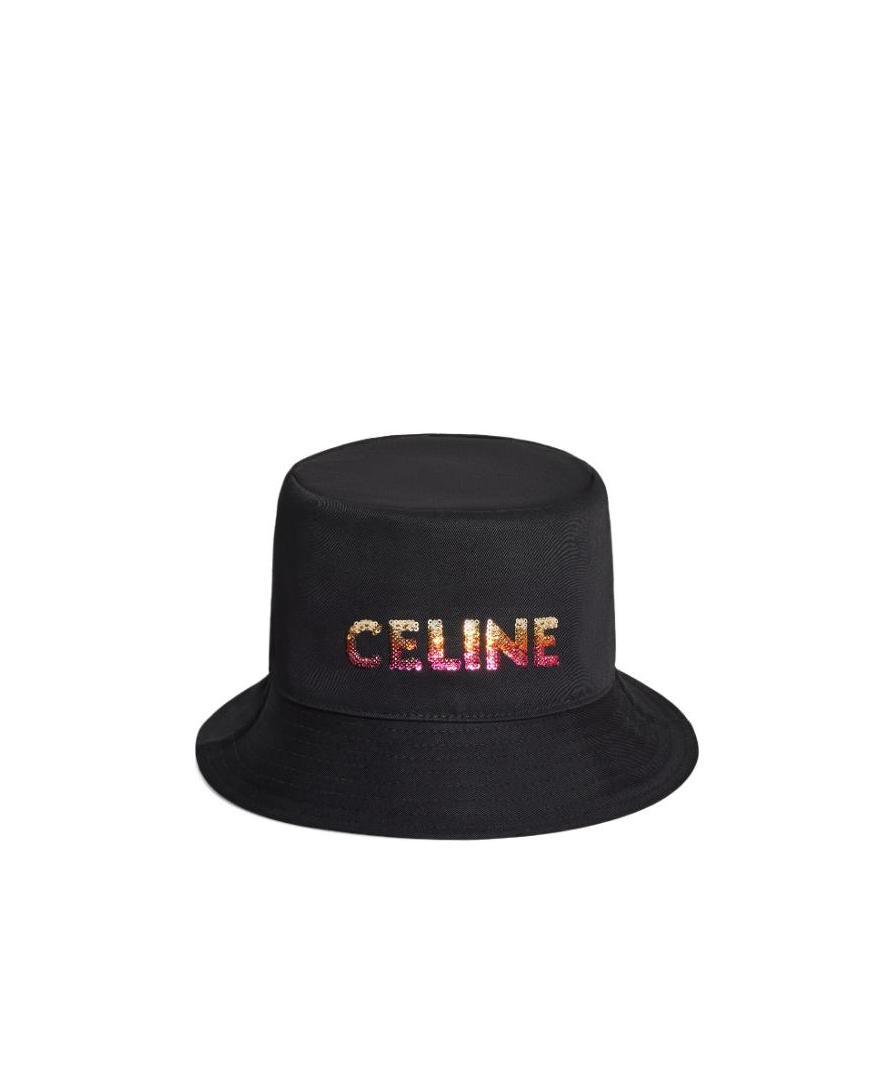 Celine Embroidered Bucket Hat In Cotton Gabardine In Black