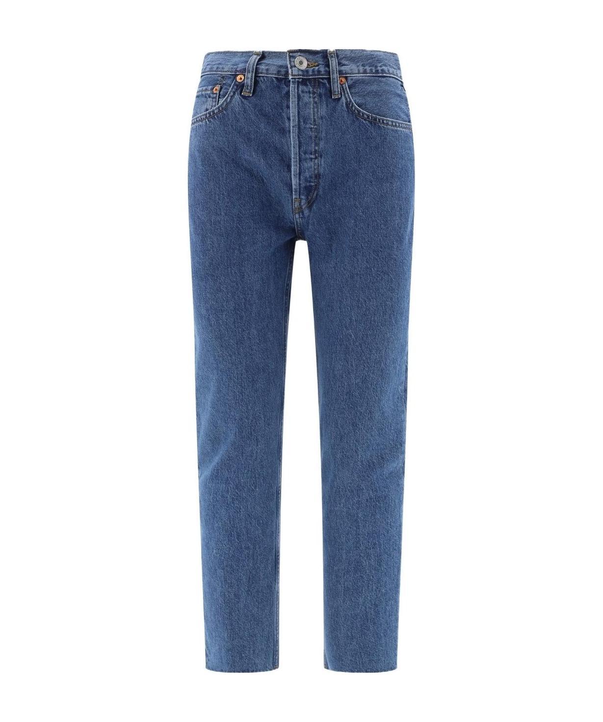 Re/done Stove Pipe Frayed Straight Jeans In Blue