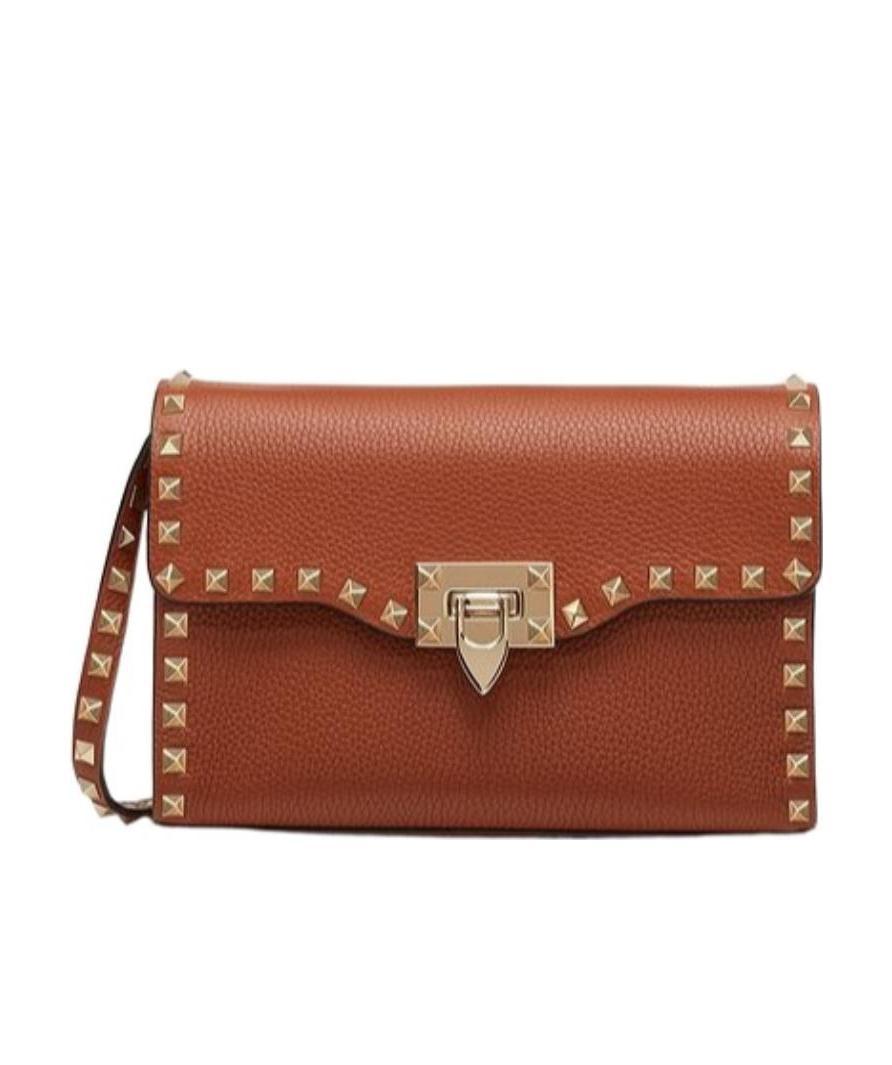 Valentino Small Rockstud Crossbody Bag In Brown