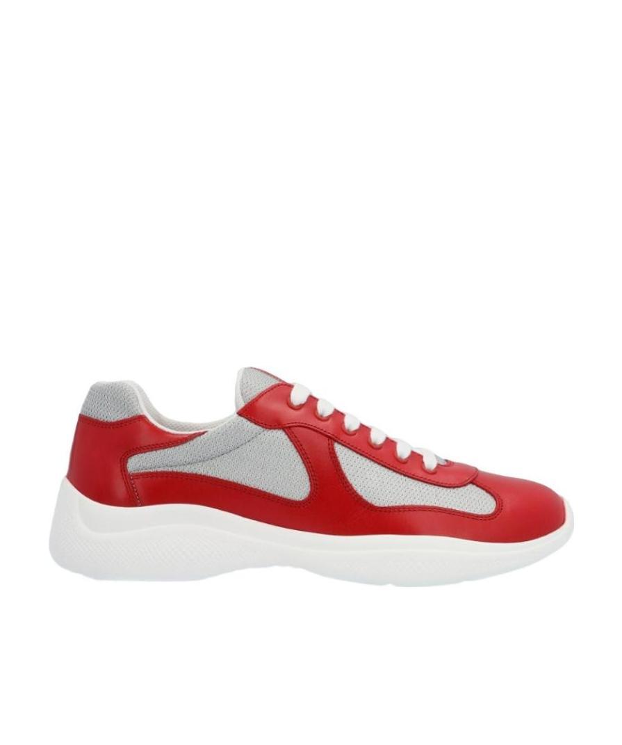 Prada Low Contrasting Panel Sneakers In Red