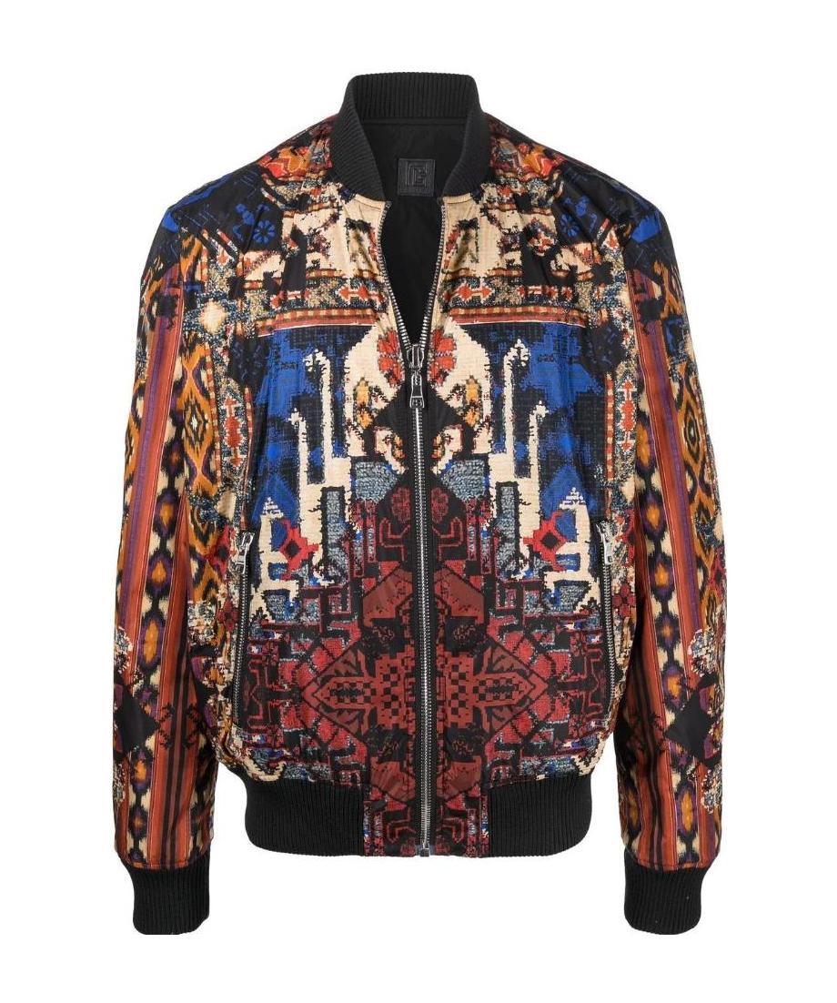Balmain Reversible Patchwork Print Nylon Bomber Jacket In Black