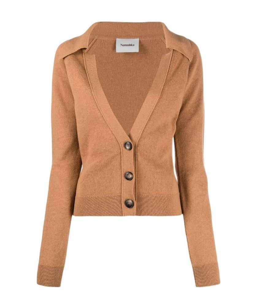 Nanushka Jodi Rib-trimmed Knitted Cardigan In Nude