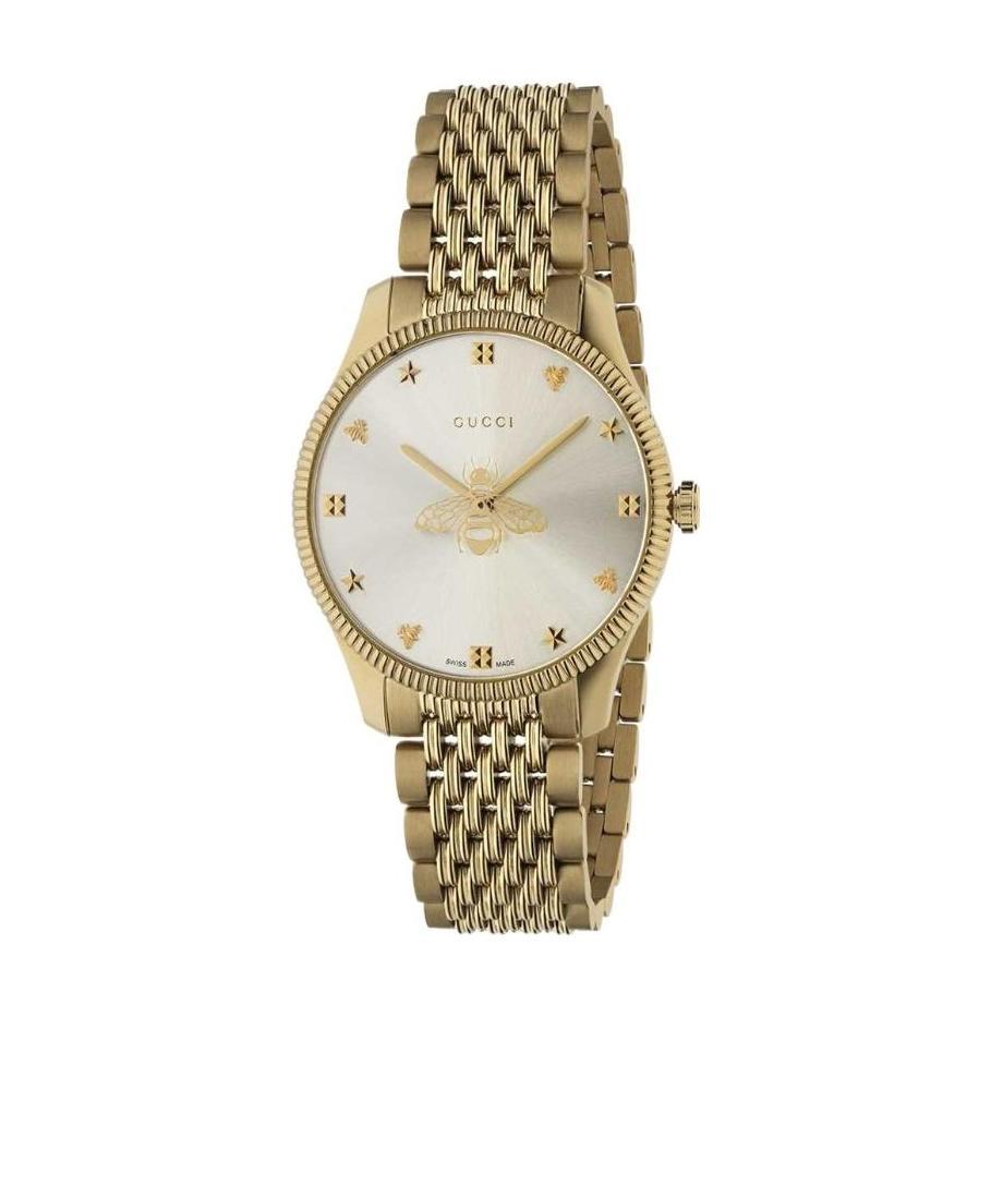 Gucci G-timeless Slim Yellow Gold Pvd Stainless Steel Bracelet Watch In Nude