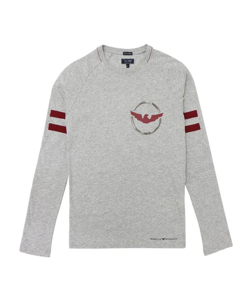 Armani Jeans T-shirt With Round Neck And Long Sleeves In Gray