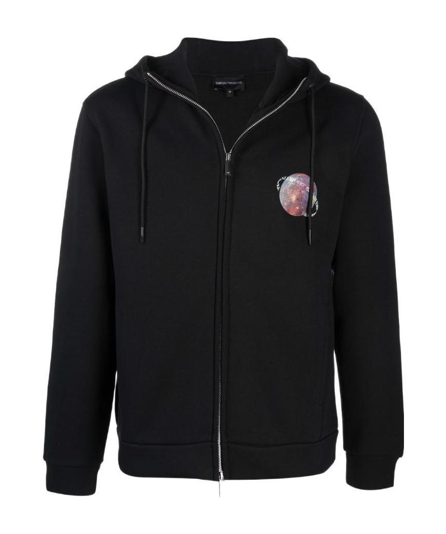 Emporio Armani Graphic-print Zip-up Hoodie In Black
