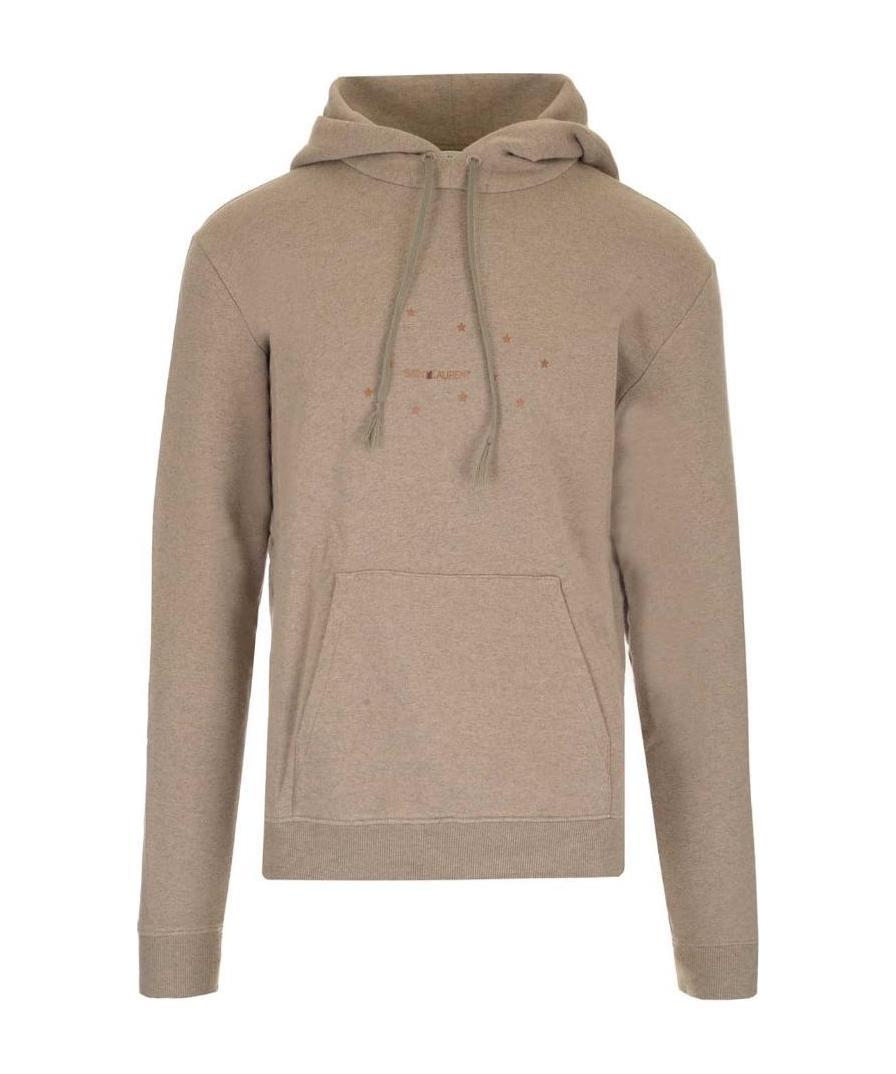 Saint Laurent Cotton Star Logo Printed Sweater In Nude