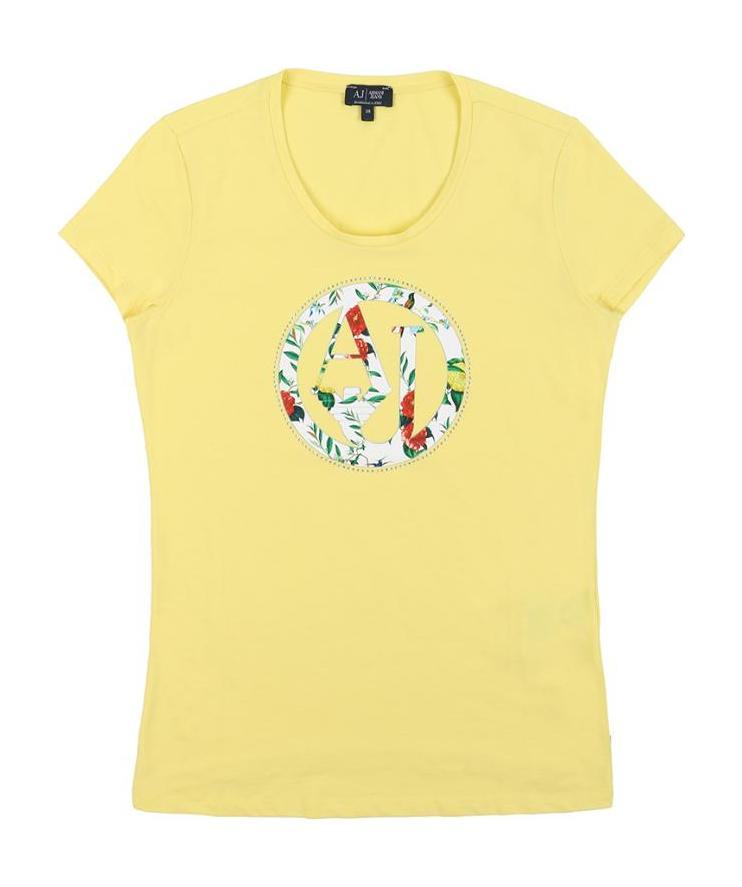 Armani Jeans Printed T-shirt With Round Neck In Yellow