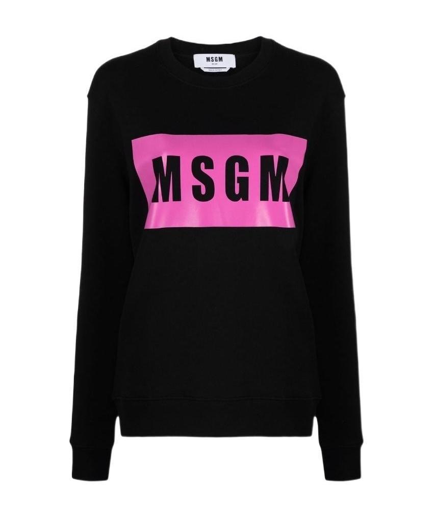 Msgm Logo-print Crew Neck Sweatshirt In Black