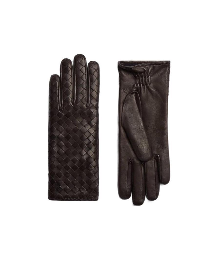 Bottega Veneta Logo Leather Gloves In Black